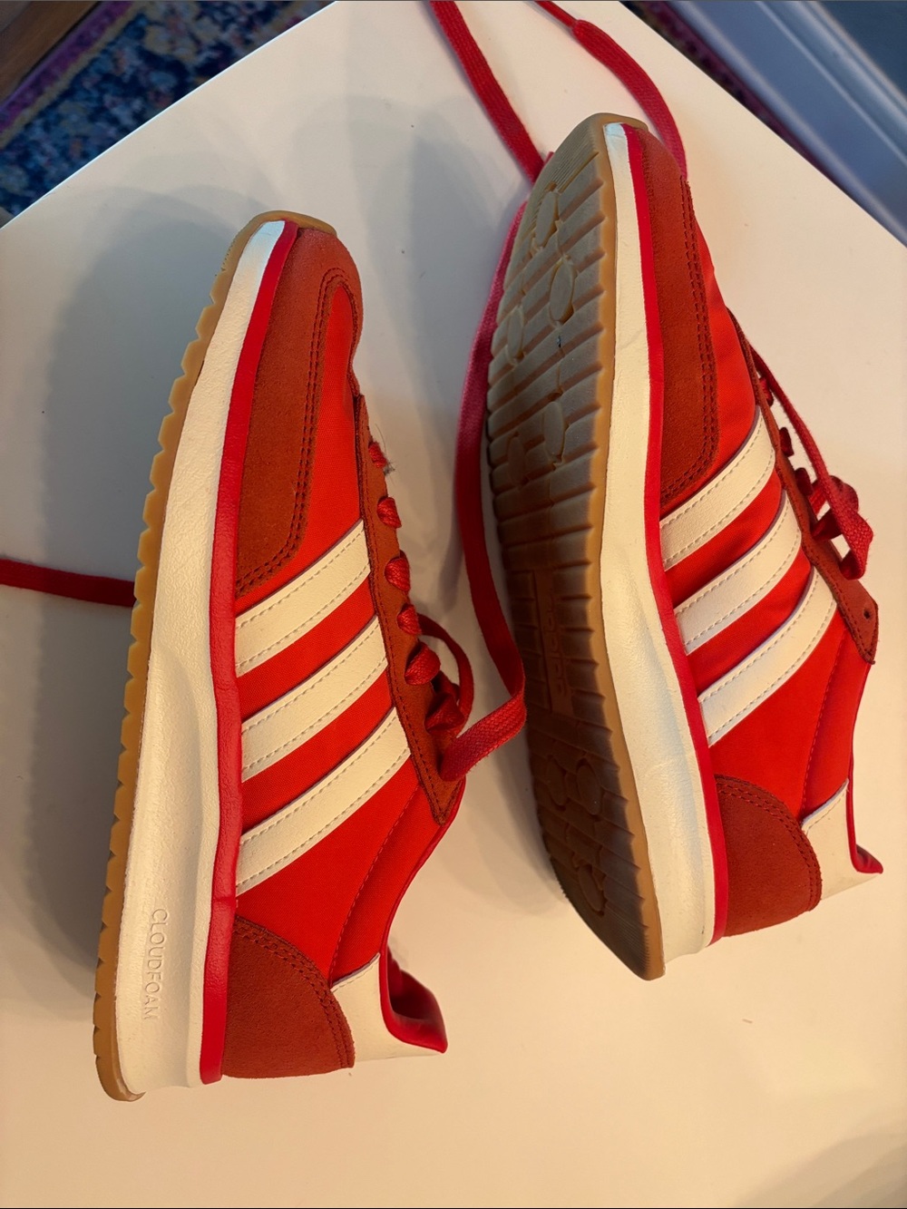 adidas Red Athletic Sneakers with White Stripes - Picture 2 of 4